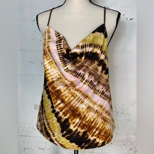 Kensie Brown and Mustard Tie Dye Strappy Top Braided Straps Size XL NWT
